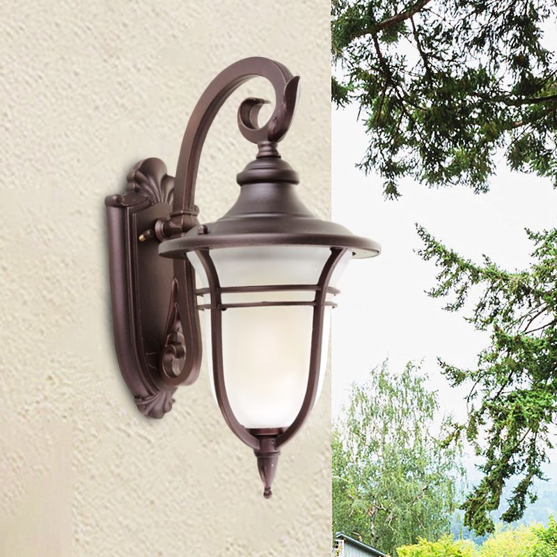 Milk Glass Coffee Sconce Lamp Urn 1 Light Countryside Wall Mounted Light Fixture for Courtyard