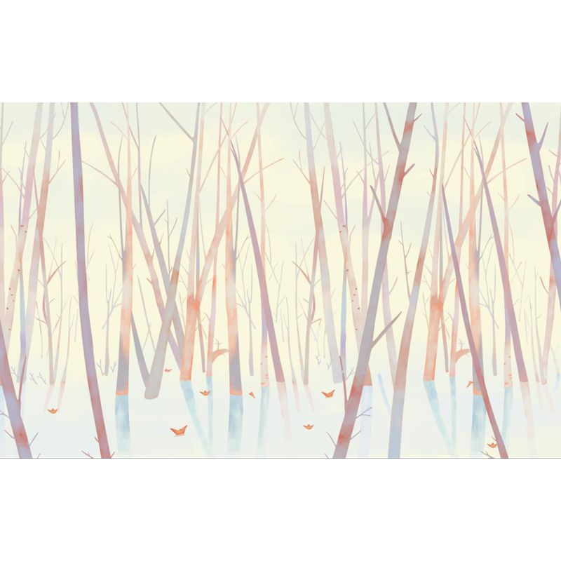 Huge Leafless Tree Mural Wallpaper Yellow Non-Woven Wall Art for Decor, Custom Size