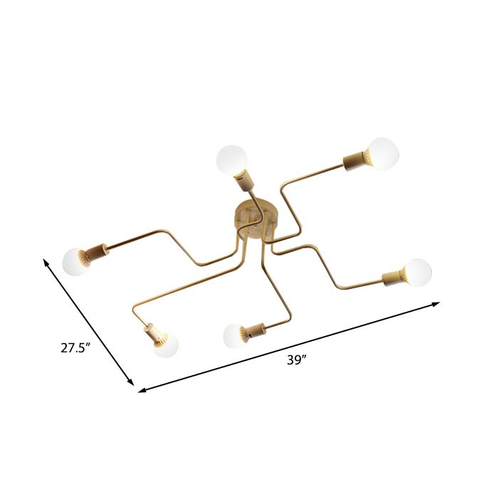 Retro techo expuesto con lámparas semiincorporadas de metal ligero incrustadas 4 / 6, con diseño de latón antiguo / Sputnik negro