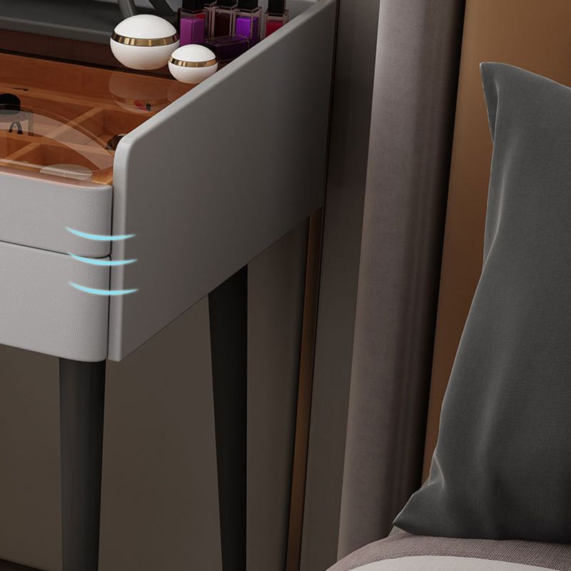 Contemporary 2-Drawer Vanity Makeup Table Set Glass Top Dressing Table Stool Set