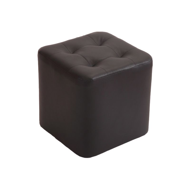 Mid-Century Modern Pouf Ottoman PU Leather Upholstered Tufted Solid Color Square Ottoman