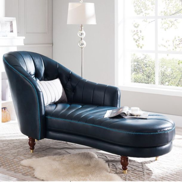 Living Room Chaise Square Arms Modern Leather Upholstered Chaise Lounge