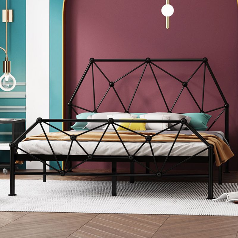 Modern Open-Frame Bed with Beveled Headboard and Iron Legs Bed
