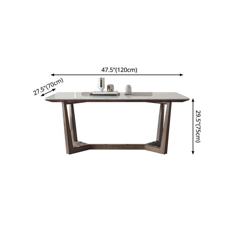 Rectangle Mid-Century Modern Dining Table White Tone Fixed Table with Sintered Stone