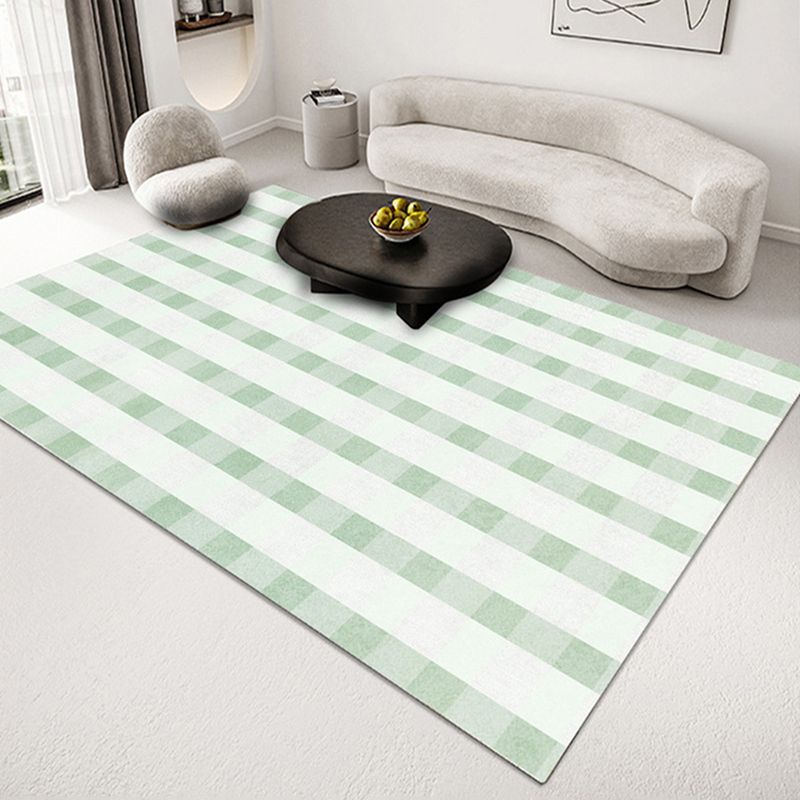 Green Modern Carpet Grid Pattern Polyester Carpet Washable Carpet for Living Room