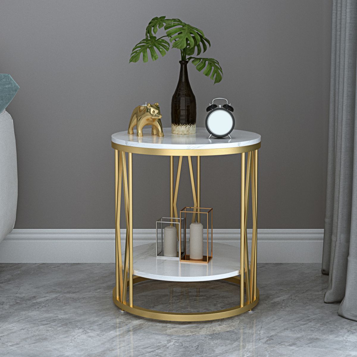 Industrial Nightstand Lower Shelf Accent Table Nightstand for Bedroom