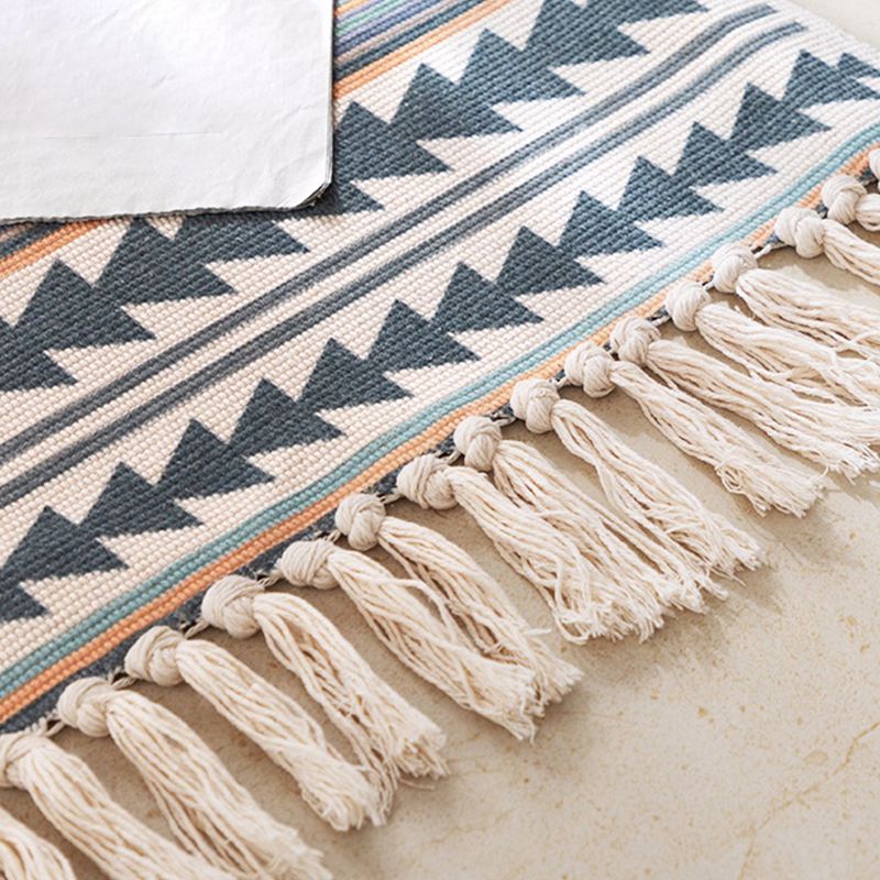 Bohemian Southwestern Print Rug Cotton Fringe Carpet Washable Area Rug for Living Room