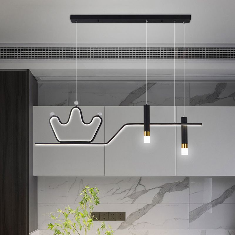 Post Modern LED Pendant Ceiling Fixture in Black / Gold Metal Linear Kitchen Island Light