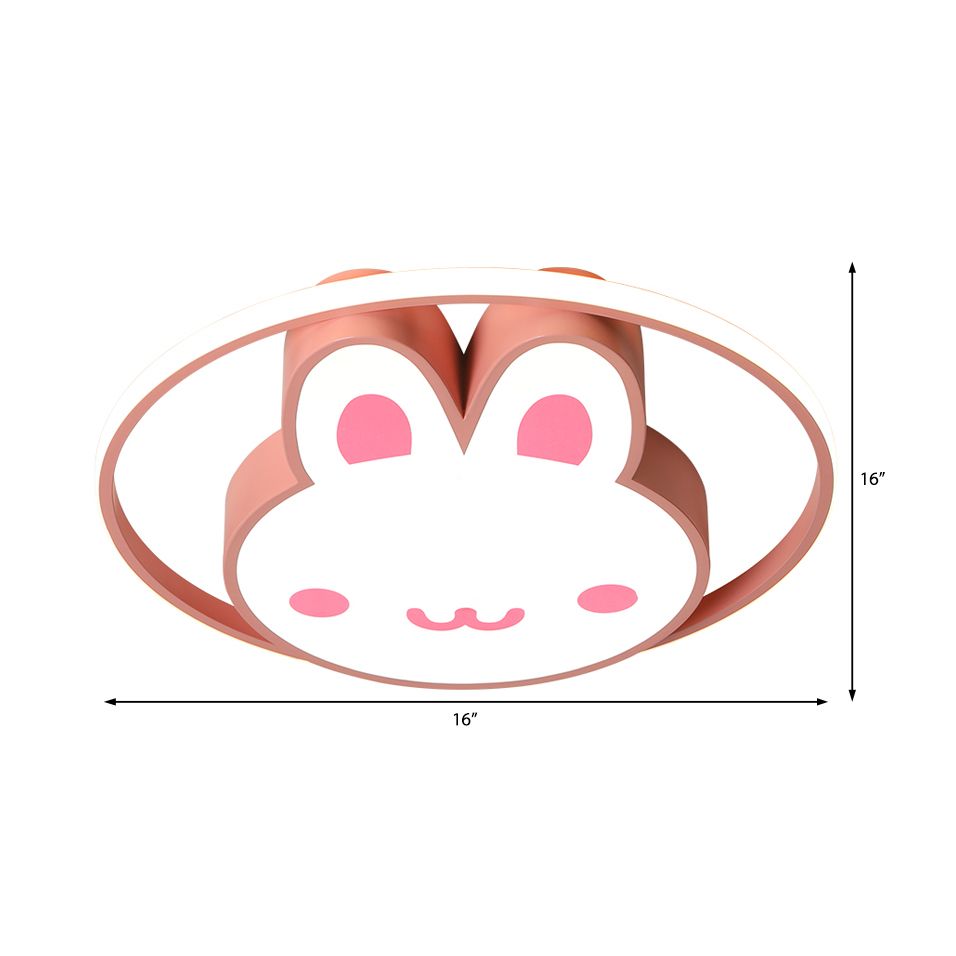 Rabbit Design Bedroom Flush Mount Light Acrylic LED Cartoon Style Flushmount Lamp with Metal Ring in Pink