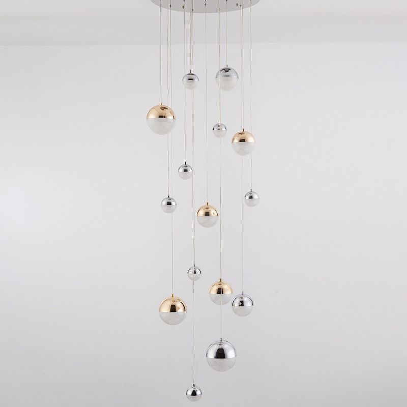 Silver-Gold Globe Multi Pendant Light Minimalist 15-Head Acrylic Bubbles Hanging Light Fixture