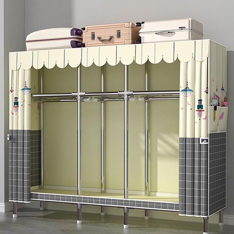 Contemporary Style Wardrobe Cabinet Steel Frame Wardrobe Armoire for Bedroom