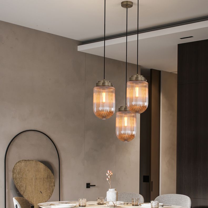 Rippenglas ovaler Anhängerlampe postmoderne 1-Licht-Deckenleuchte für Esszimmer