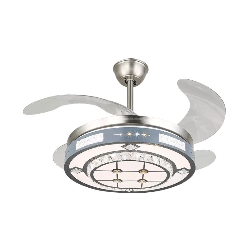 Runde Hanging Lüfterlampenlampe Moderne Kristall 19 "breites LED Silber Semi Flush Mount Light, 4 Klingen