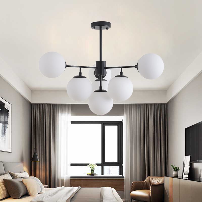 Black/Gold Branch Chandelier Modern 7/9/11-Light Iron Ceiling Pendant with White Glass Ball Shade