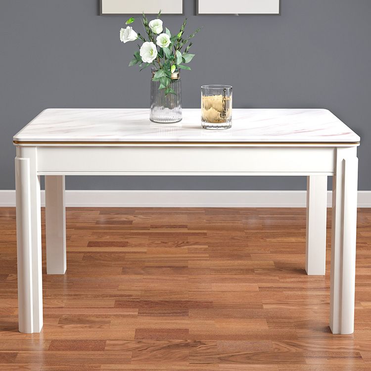 Victorian Style Marble Dining Set with White Fixed Table and 4 Legs Base for Home Use