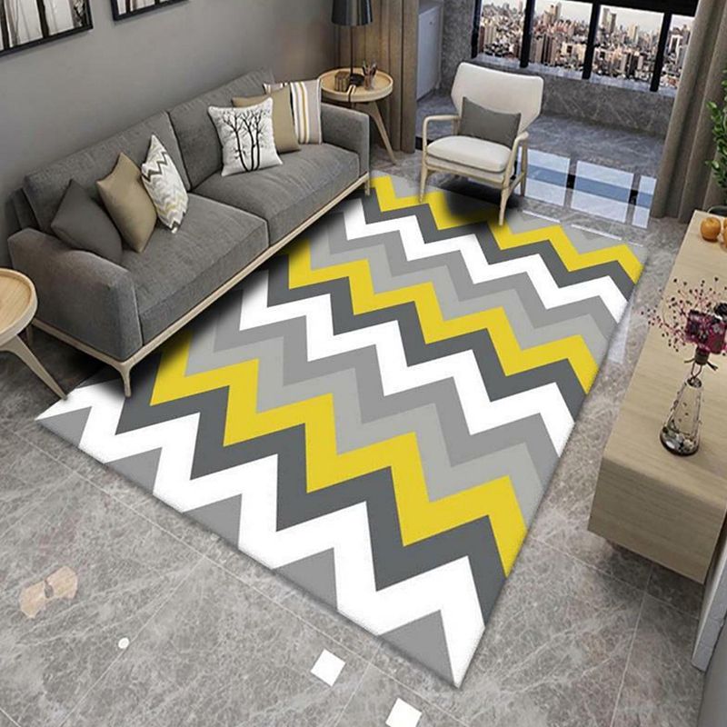 Grey Casual Carpet Polyester Geometry Carpet Washable Carpet for Living Room