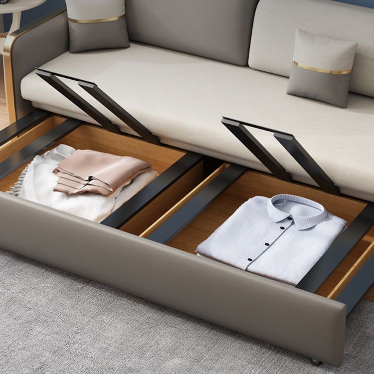 33.46" H Faux Leather Square Arm Sofa Bed with Storage For Living Room