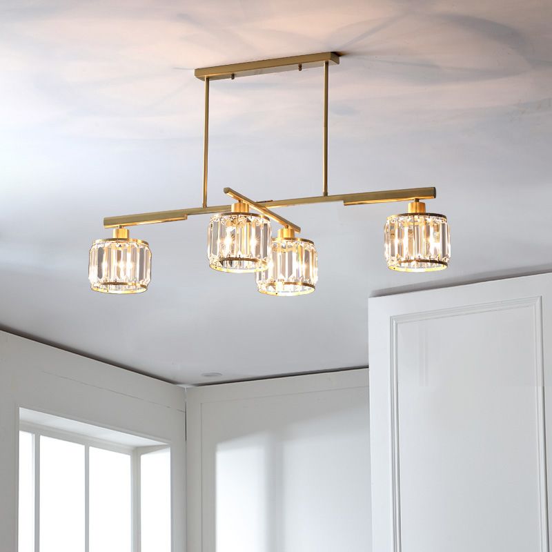 Modern Style Cylinder Island Lighting Fixtures Crystal 4- Light Island Pendant Lights