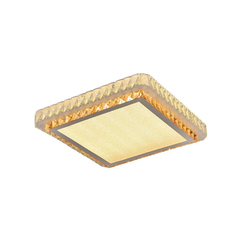 Clear Beveled Crystal Square Flush Light Simple Bedroom LED Close to Ceiling Lighting Fixture