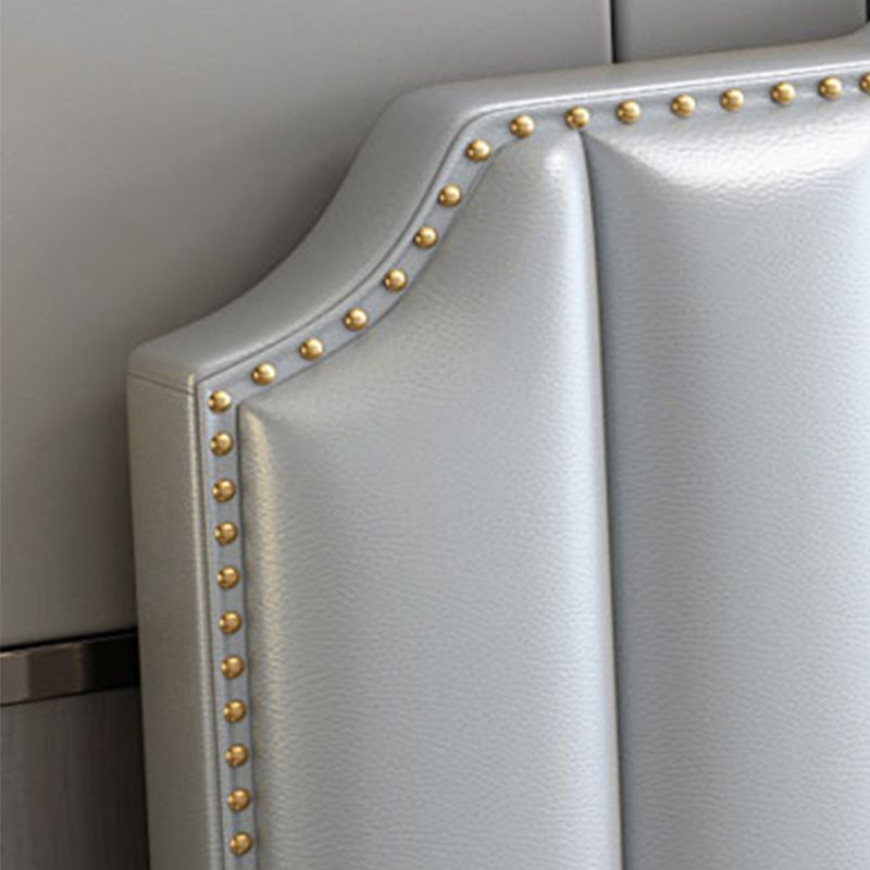 Glam Wood Standard Bed Genuine Leather Bed Frame with Headboard for Bedroom