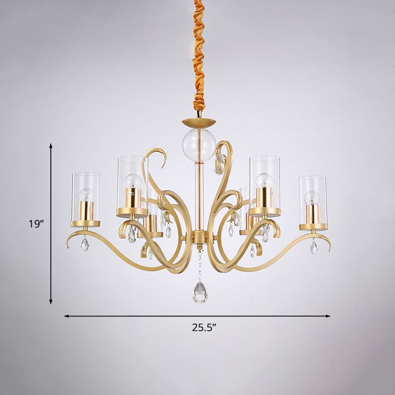 Lampada lampadina a sfumatura a tubo da 6/a 8 tradite in vetro trasparente in oro anticato Luce a soffitto appeso con accento di cristallo K9