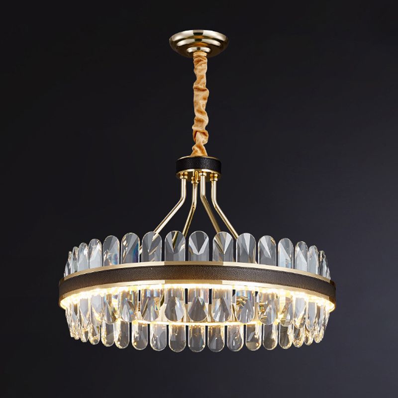 Einfachheit Ring LED Kronleuchter Licht K9 Kristall Wohnzimmer Anhängerleuchte in Goldschwarz