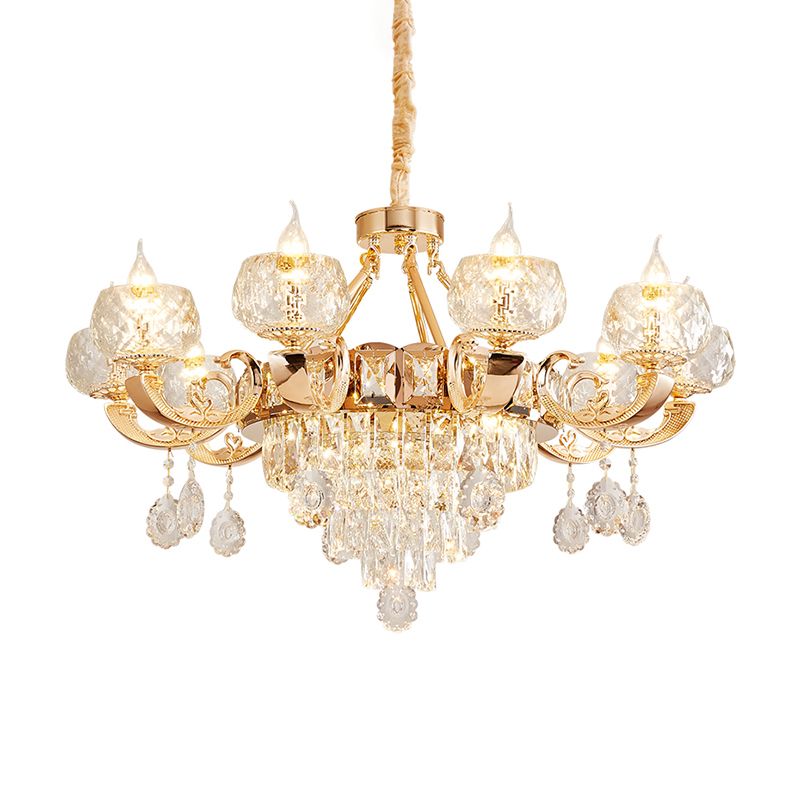 Faceted Glass Gold Chandelier Lighting Oblate Classic Pendant Light with Crystal Draping