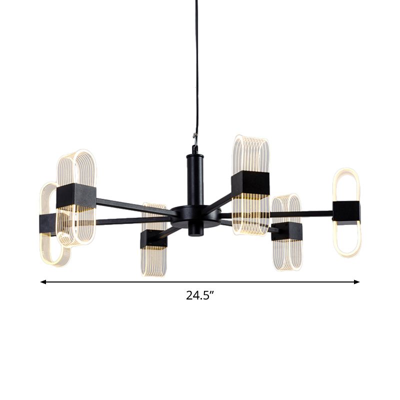 Modern Oval Chandelier Light Acrylic 6/8/12 Heads Living Room Hanging Lamp with Black Rod in Warm/White Light