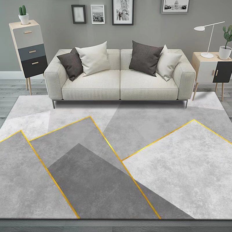 Gray Modern Carpet Polyester Graphic Carpet Washable Carpet for Living Room