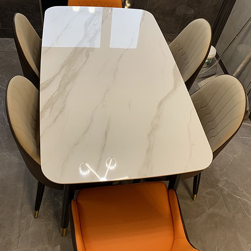 Sintered Stone Dining Table for Restaurant Industrial Rectangle White Table with 4 Legs