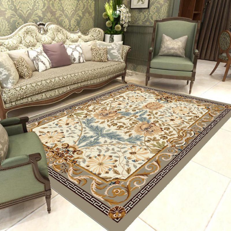 Fancy Chinoiserie Rug Multi Color Floral Area Carpet Non-Slip Backing Stain Resistant Pet Friendly Rug for Living Room