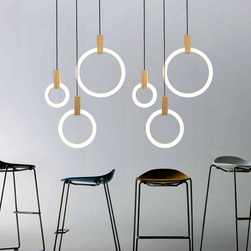 Duplex LED Multiple Hanging Light Simple Style Brass Ceiling Light with Ring Acrylic Shade