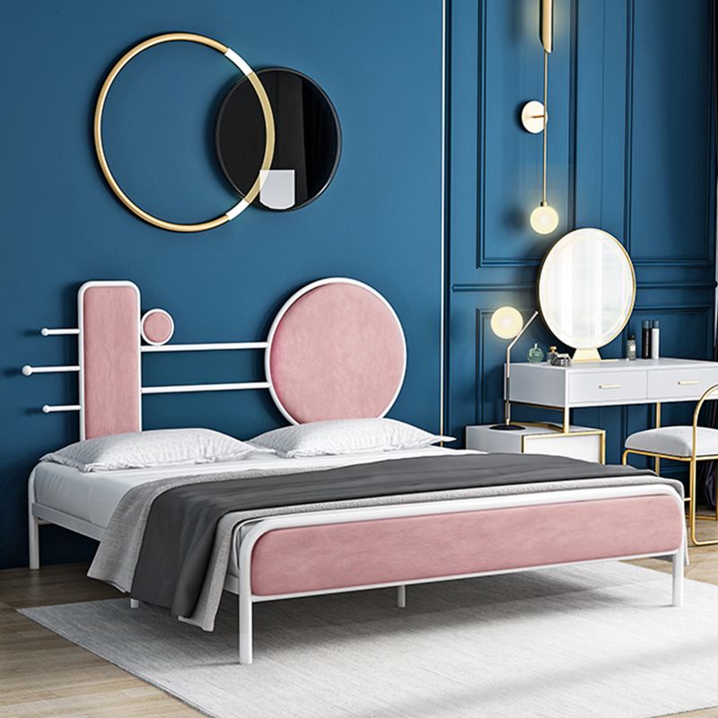 Glam Open-Frame Bed with Velvet Open-Frame Headboard and Metal Legs Bed