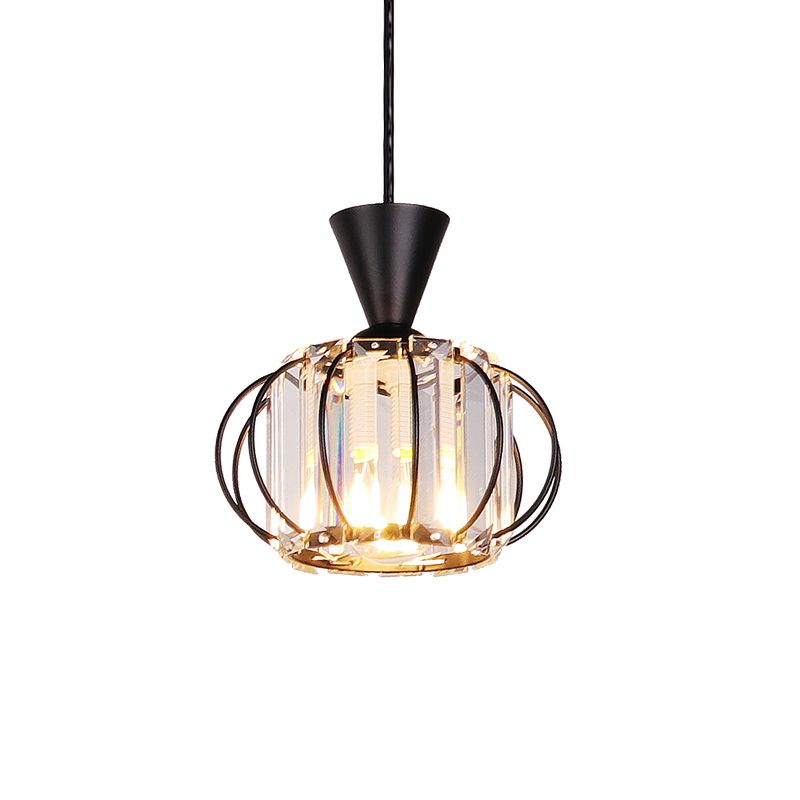 1 tête Crystal Prism Pendant Lighting Modern Eleging Hanging Lightture avec une teinte lanterne en noir / or pour la chambre