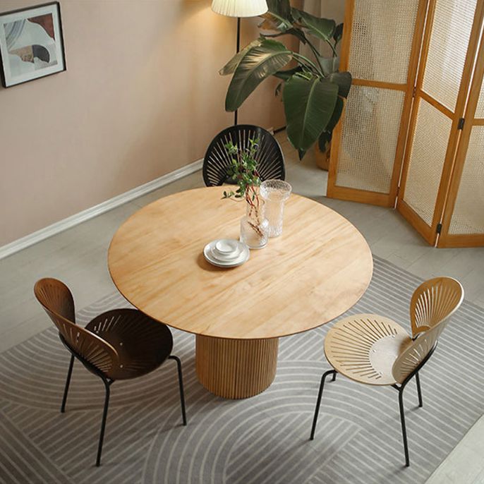 Round Dining Table Contemporary Style Solid Wood Brown Dinner Table