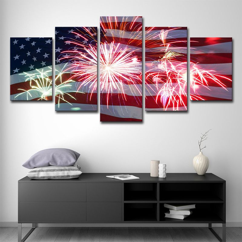 Modernist Flag and Firework Canvas House Interior Wall Art Print in Red and Blue