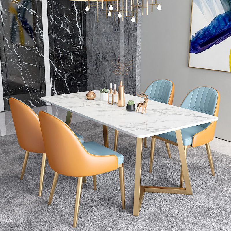 Glam Rectangle Dining Table Set 1/4/5 Pieces White Stone Top Dinette Set