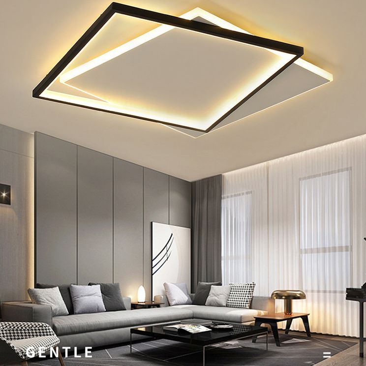 Ultra-thin Flush Mount Lighting Simplicity Metal Black-White LED Ceiling Lamp for Living Room