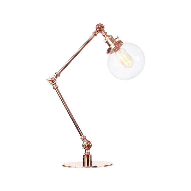 Industrial Global Table Lamp Amber/Clear Glass 1 Light Restaurant Table Light with Adjustable Arm in Black/Brass Finish
