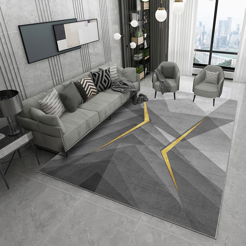 Trendy Geometry Print Indoor Rug Polyester Carpet Non-Slip Backing Area Rug for Home Decoration