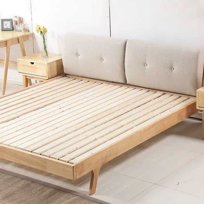 Scandinavian Solid Wood Panel Bed Linen Upholstered Bed with Nailhead Trim