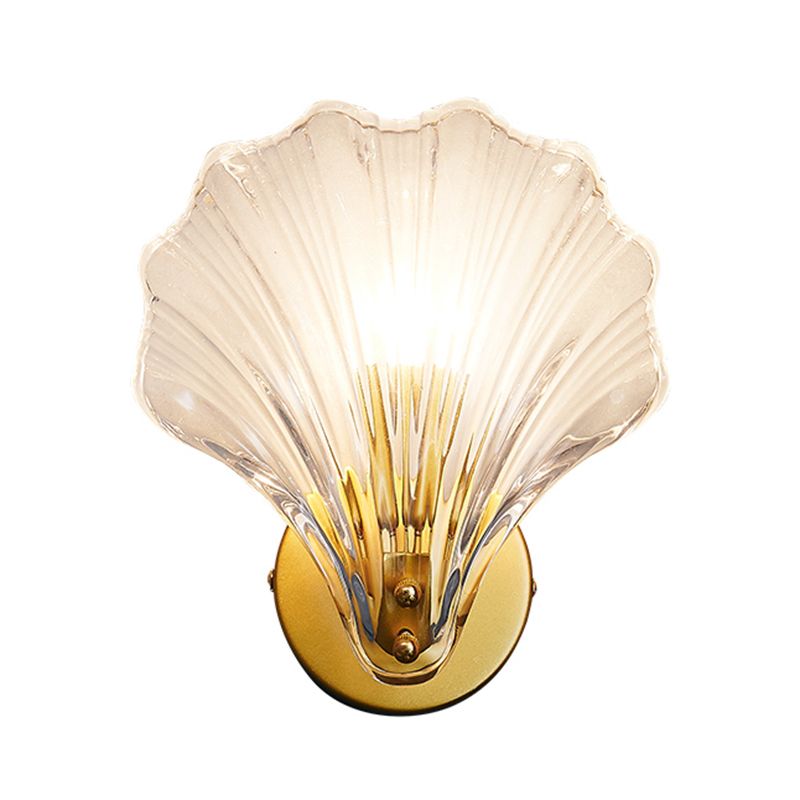 Shell Shaped Wall Sconce Lighting Modern-Style Glass Bedroom Sconce Light Fixture in Clear