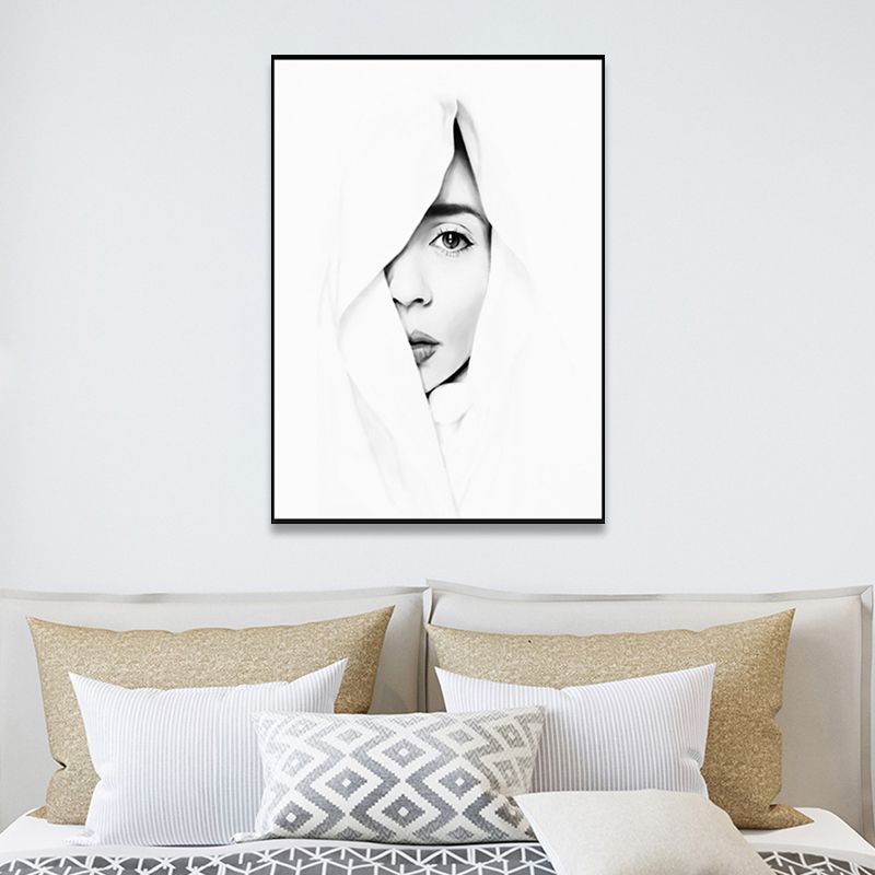 White Half-Face Girl Painting Textured Modern Style Girls Bedroom Canvas Wall Art