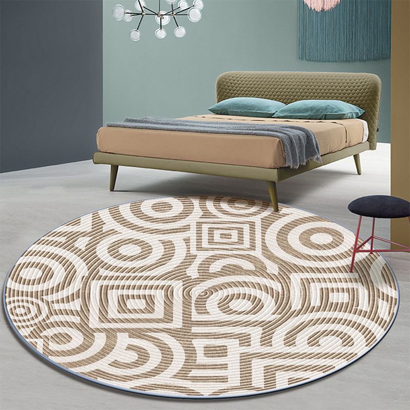 Beige Modern Area Carpet Stripe Pattern Polyester Area Rug Non-Slip Backing Rug for Home Decor