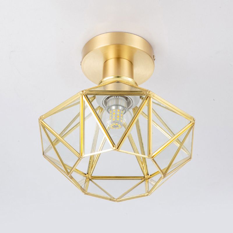 Gold Ceiling Mount Light 1-Light Ceiling Light with Glass Shade for Bedroom