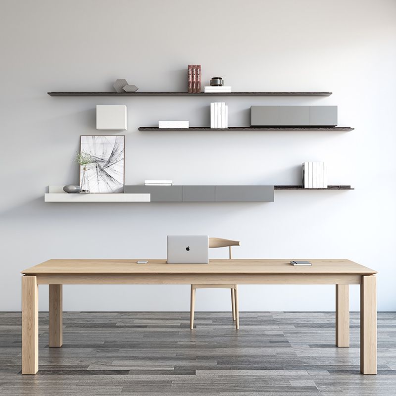 Rectángulo 4 patas Mesa de comedor de mediados de siglo Mesa fija de madera sólida para cocina