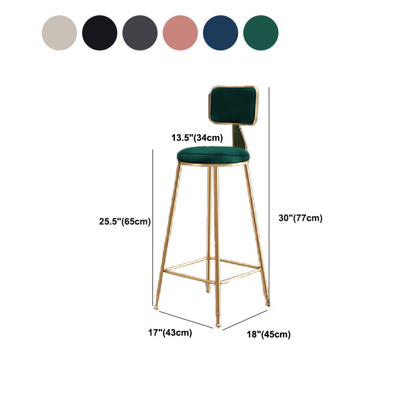 Glam Armless Backrest Counter Stool Iron Dining Room Bar Stool with Cushion