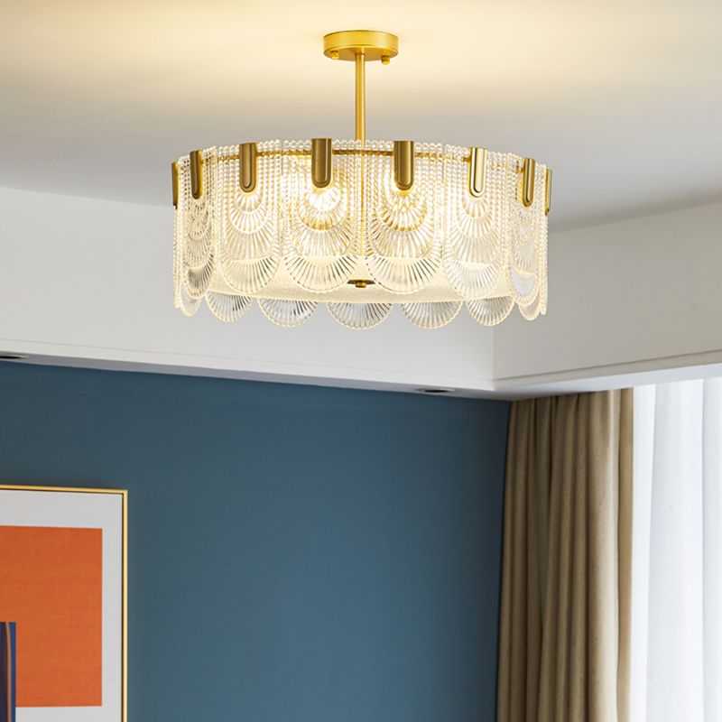 Round Shape Ceiling Lamp Modern Simple Style Iron Flush Mount with Glass Lampshade for Bedroom