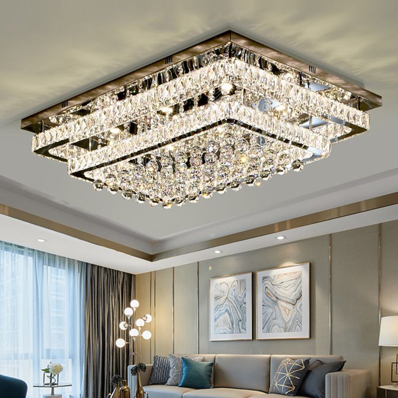 Rectangle Shaped LED Flush Mount Light Simplicity Crystal Stainless-Steel Flush Mount Ceiling Light