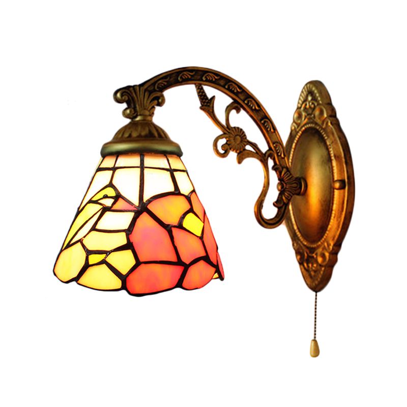 Dining Room Floral Wall Sconce Stained Glass One Light Tiffany Rustic Sconce Light in Antique Brass